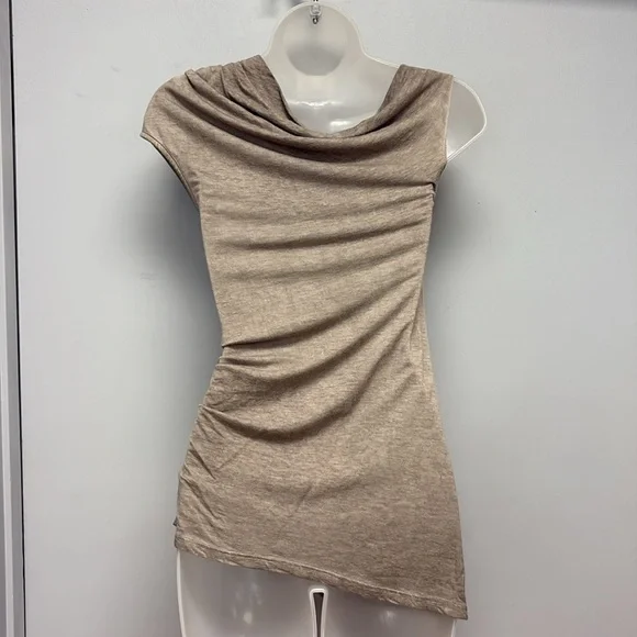 Helmut Lang Asymmetrical Side Ruched Cowl Neck Top Size P - Picture 5 of 11